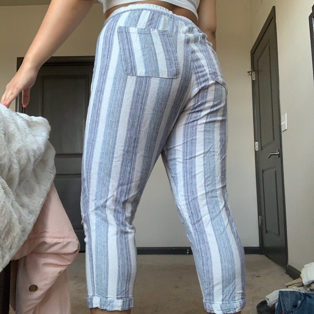 Blue and White Striped Linen Pants